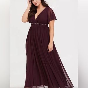 Torrid Special occasion burgundy purple mesh long dress size 0 or 12/Large